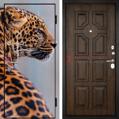 Металлическая дверь с фотопечатью леопарда ДФ-26 в Орехово-Зуево