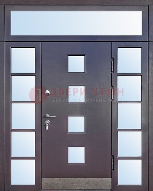 Современная железная дверь со стеклом и фрамугами ДФГ-4 в Новосибирске