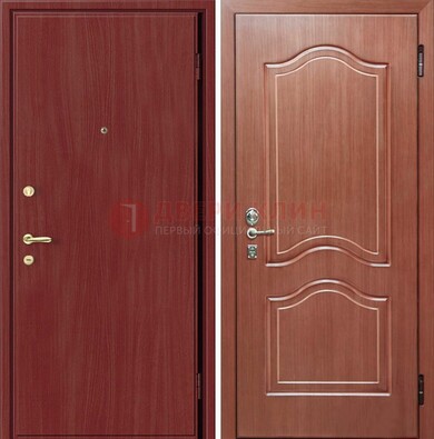 Красная металлическая дверь с ламинатом МДФ внутри ДЛ-8 в Новосибирске