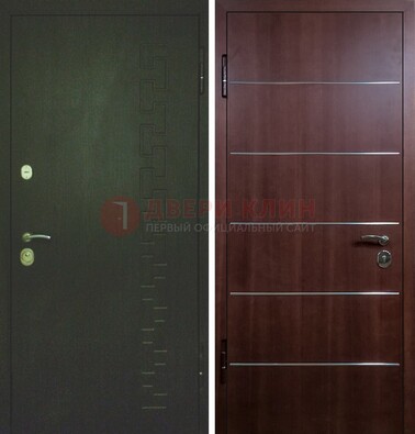 Темная металлическая дверь с МДФ ламинат с молдингами внутри ДМ-16 в Талдоме
