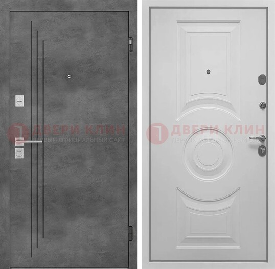 Металлическая серая дверь с МДФ светло-серой внутри ДМ-287