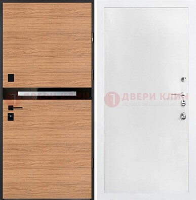 Железная коричневая дверь с МДФ в белом цвете ДМ-313 в Новосибирске