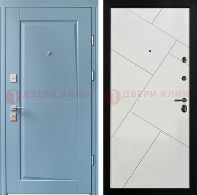 Синяя железная дверь с МДФ панелями ДМ-491 в Новосибирске