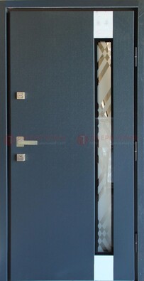 Серая стальная дверь с порошковым покрытием и стеклянной вставкой ДП-216 в Новосибирске