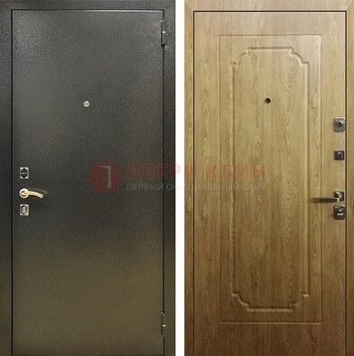 Темно-серая входная дверь с порошковым покрытием и МДФ Золотой дуб ДП-291 в Новосибирске