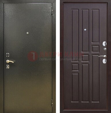 Входная темно-серая дверь с порошковым напылением и коричневой МДФ ДП-301 в Новосибирске