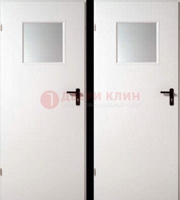 Белая железная противопожарная дверь с декоративной вставкой ДПП-6 в Новосибирске