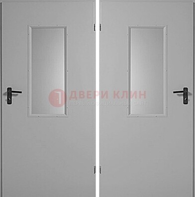 Белая металлическая противопожарная дверь с декоративной вставкой ДПП-7 в Новосибирске