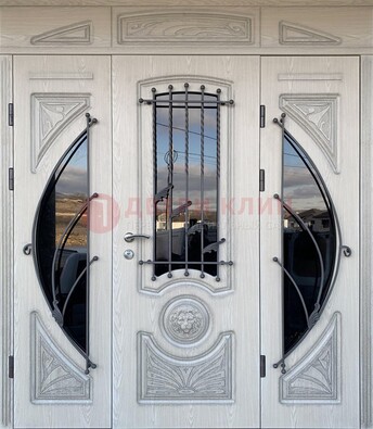 Большая парадная дверь Винорит со стеклом и ковкой ДПР-108 в Новосибирске