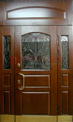 Стальная парадная дверь со вставками из стекла и ковки ДПР-30 в коттедж в Новосибирске