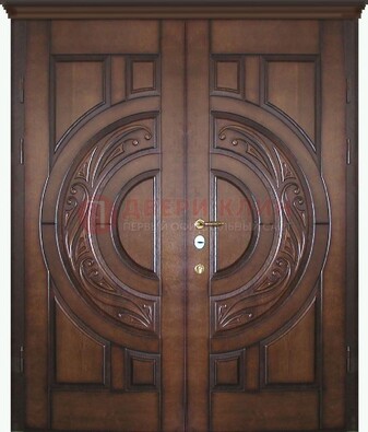 Утепленная коричневая стальная парадная дверь ДПР-51 в Балашихе