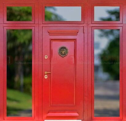 Красная парадная дверь для частного дома ДПР-88 в Великом Новгороде