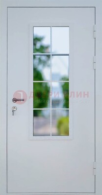 Белая железная дверь порошок со стеклом ДС-31 в Новосибирске