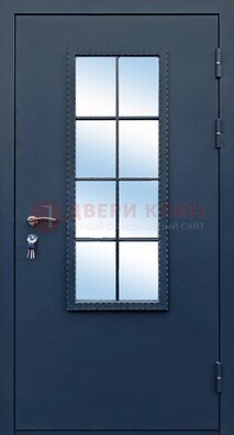 Темная металлическая дверь порошок со стеклом ДС-34 в Новосибирске
