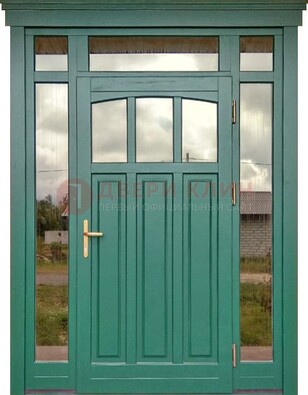 Зеленая металлическая дверь МДФ со стеклом ДС-43 в Новосибирске