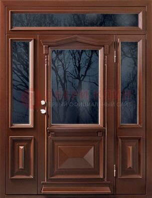 Коричневая металлическая дверь со стеклом ДС-67 в Новосибирске