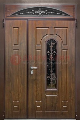 Большая металлическая дверь со стеклом и ковкой ДСК-145 в Новосибирске