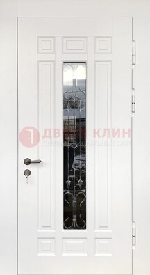 Белая стальная дверь винорит со стеклом и ковкой ДСК-191 в Новосибирске