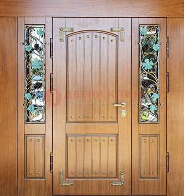 Железная дверь Винорит со стеклом и ковкой лозы ДСК-236 в Новосибирске