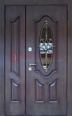 Темная металлическая дверь Винорит со стеклом и ковкой ДСК-239 в Новосибирске