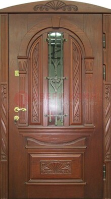 Узорная железная дверь массив со стеклом и ковкой ДСК-247 в Новосибирске