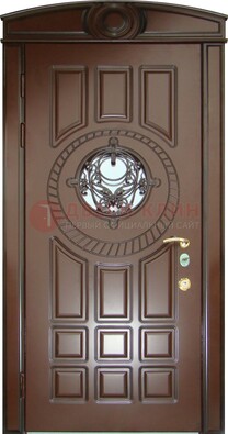 Шоколадная металлическая дверь Винорит со стеклом и ковкой ДСК-269 в Новосибирске