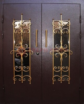 Металлическая дверь с ковкой и остеклением ДСК-49 в Новосибирске