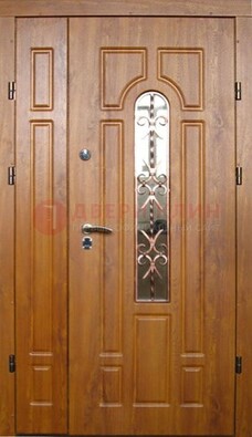 Стальная дверь со стеклом и цветной ковкой ДСК-78 для панельного дома 