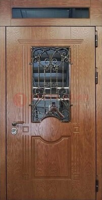 Металлическая входная дверь со стеклом и ковкой для дома ДСК-96 в Новосибирске