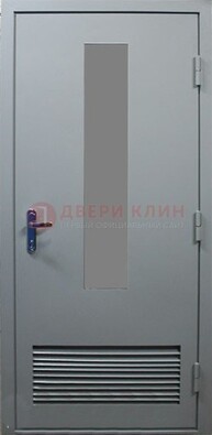 Серая металлическая техническая дверь с декоративной вставкой ДТ-14 в Саранске