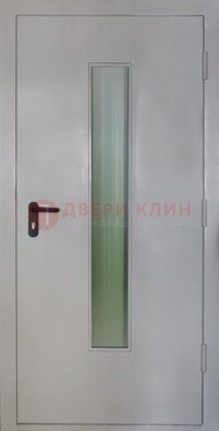 Белая металлическая техническая дверь со стеклянной вставкой ДТ-2 в Новосибирске