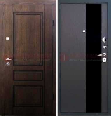 Входная дверь Итальянский орех с МДФ с черным стеклом ДМ-1199 в Новосибирске