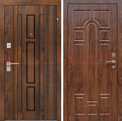 Стальная коричневая дверь с МДФ и коричневой МДФ внутри ДМ-1388 в Новосибирске