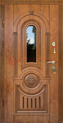 Классическая стальная дверь Винорит со стеклом и узором ДВТ-261 в Гатчине