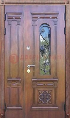 Железная коричневая филенчатая дверь с виноритом и МДФ ДВТ-85 в Новосибирске