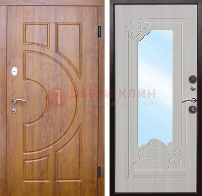 Коричневая металлическая дверь c МДФ с узором и зеркалом ДЗ-105 в Новосибирске