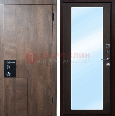 Коричневая металлическая дверь c МДФ с зеркалом ДЗ-106 в Новосибирске