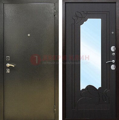 Железная темная дверь c порошковым напылением и МДФ с узором и зеркалом ДЗ-111 в Новосибирске