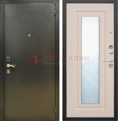 Входная темная дверь c порошковым покрытием и МДФ Белый дуб и зеркалом ДЗ-112 в Новосибирске