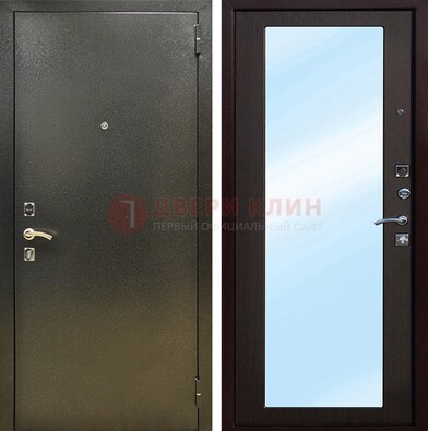 Входная темно-серая дверь c порошковым покрытием и МДФ с зеркалом ДЗ-114 в Новосибирске
