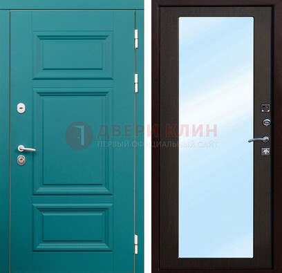 Зеленая входная дверь терморазрыв c виноритом и МДФ с зеркалом ДЗ-122 в Новосибирске