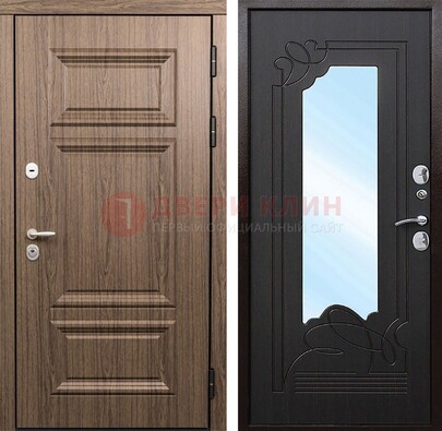 Входная коричневая дверь с зеркалом МДФ Венге ДЗ-127 в Новосибирске