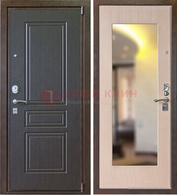 Коричневая стальная дверь с зеркалом МДФ внутри ДЗ-27 в Новосибирске