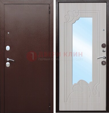 Коричневая металлическая дверь с зеркалом МДФ внутри ДЗ-33 в Новосибирске