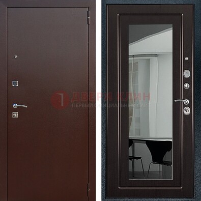 Металлическая дверь с порошковым напылением с МДФ и зеркалом ДЗ-61 в Климовске
