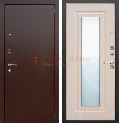 Входная дверь с порошковым покрытием филенчатой МДФ и зеркалом ДЗ-65 в Новосибирске