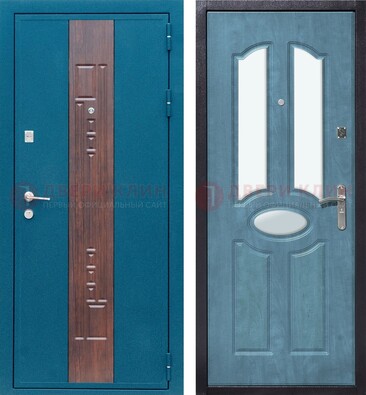 Голубая металлическая дверь МДФ с тремя зеркальными вставками ДЗ-78 в Новосибирске